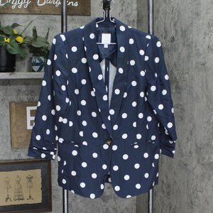 NEW LC Lauren Conrad 1 Button Lightweight Blazer Jacket Navy / White Polka Dot S